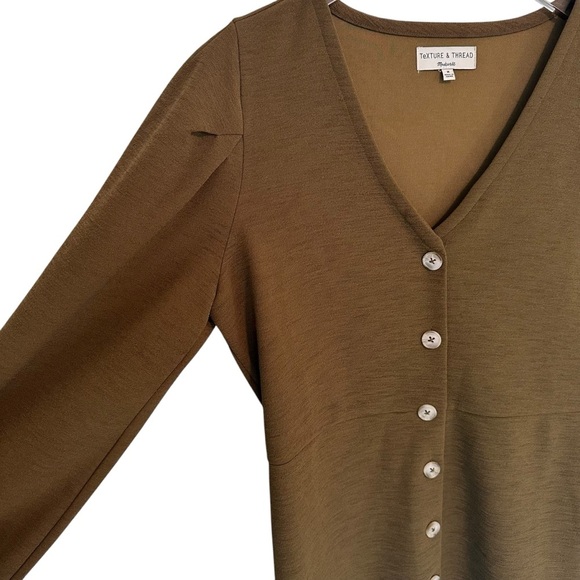 MADEWELL Texture & Thread Crepe Balloon-Sleeve Dress Olive Womens Size M - Picture 5 of 12